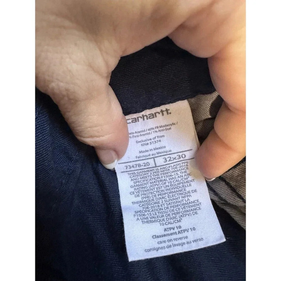 Carhartt FR Pants Mens 32x30 Flame Resistant Washed Duck Work Dungaree Blue - Picture 3 of 4